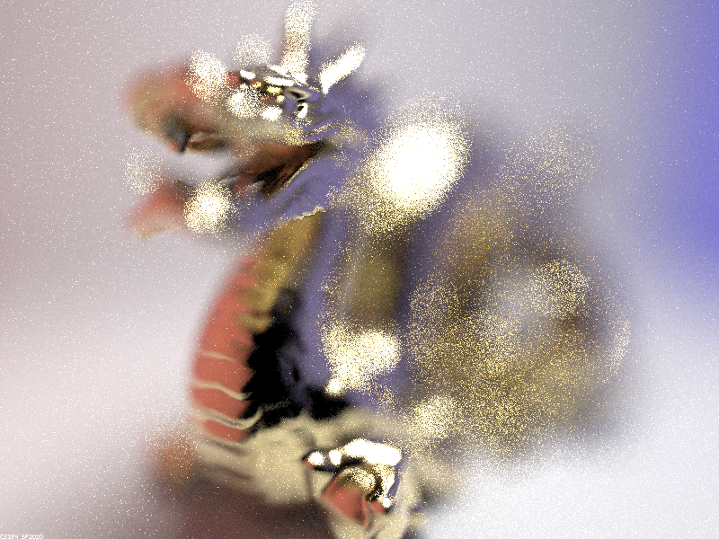 Gold dragon rendered with lens radius 0.15