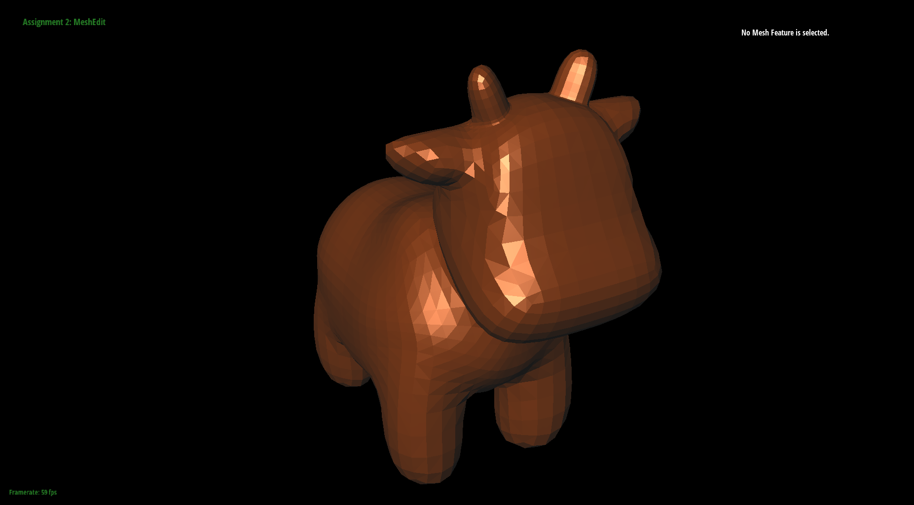 Shaded 3D cow mesh rendered from Bezier surfaces with loop subdivision