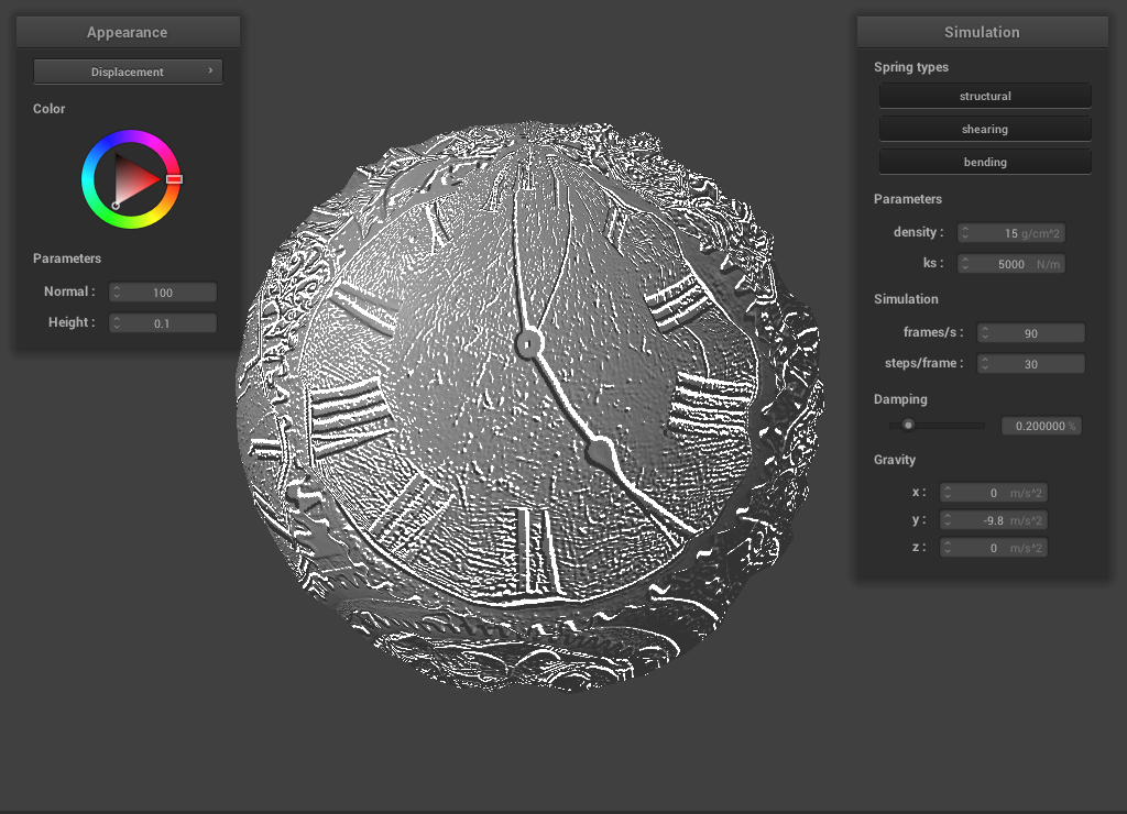 Clock texture rendered with displacement mapping, first view